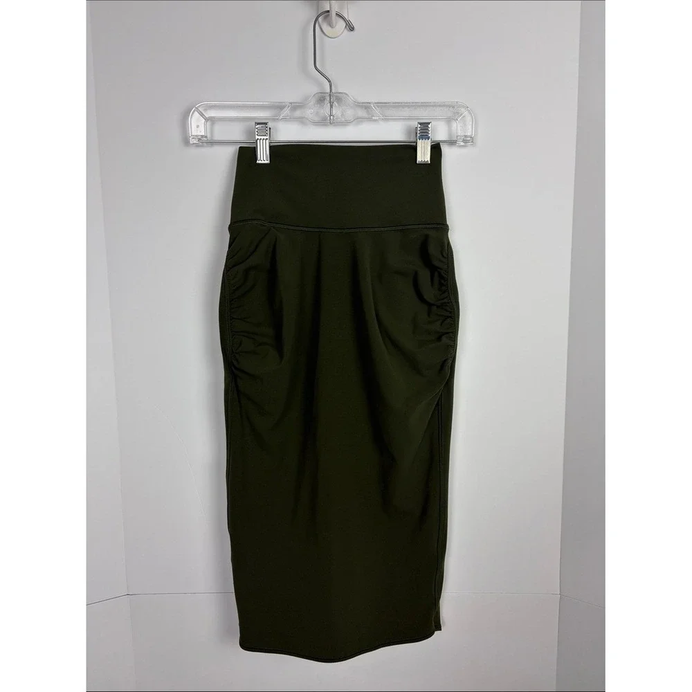 Athleta Transcend Midi Skirt Olive Green Ruched Stretch XXS